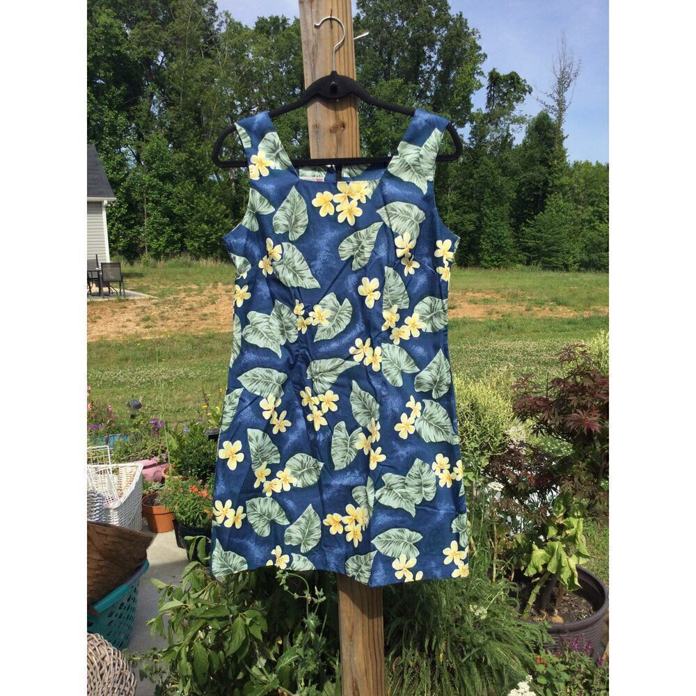 Vintage Banana Jack Hawaiian Womens Dress L Navy Blue Hibiscus Tropical Hawaii